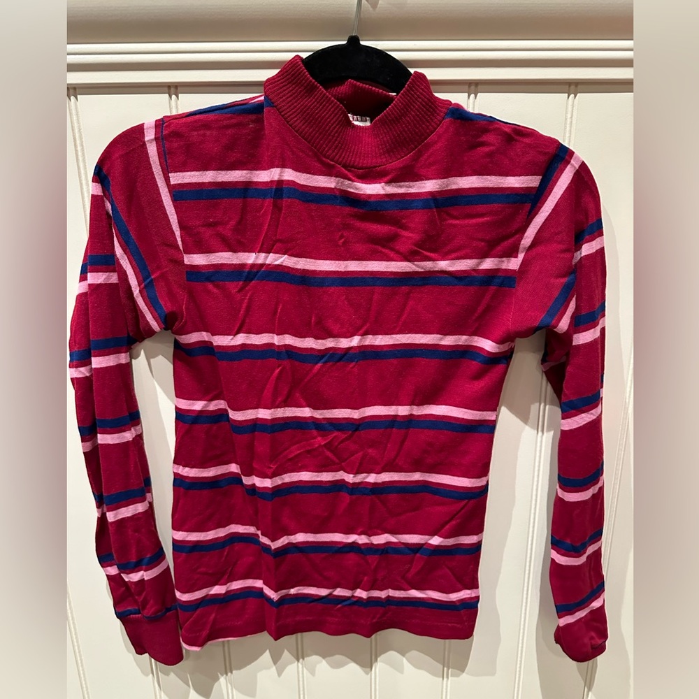 CASTLEFORD Size 16 Burgandy Blue & Pink Striped Mock Turtleneck Sweater